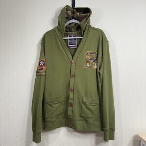 Vintage 90s Y2k USA Rugby Green Hooded Sweatshirt Jacket Utility Grunge XL